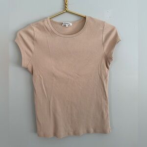 Reformation Beige Ribbed Short Sleeve Top